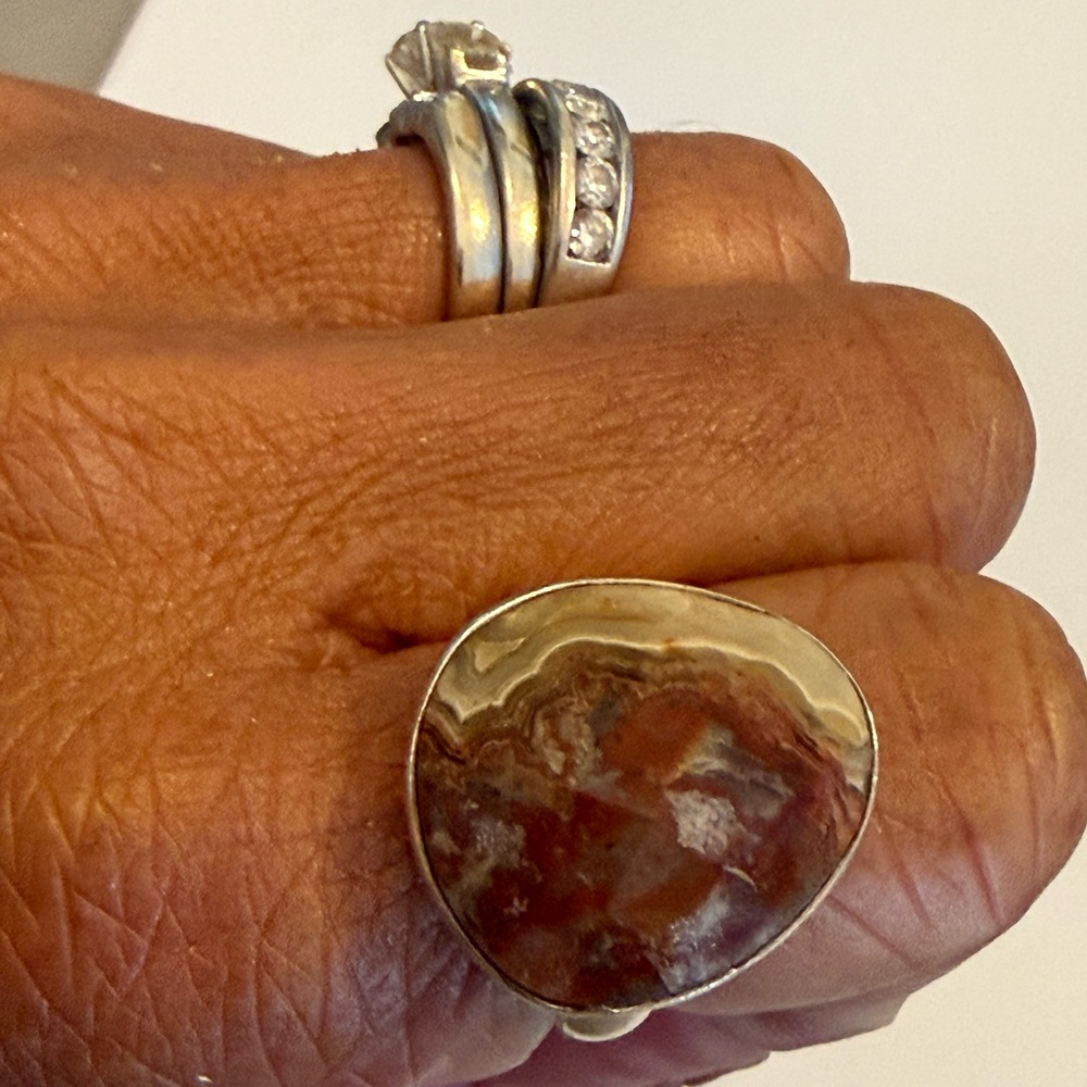 Sterling Silver Agate Statement Ring In Brown And… - image 5